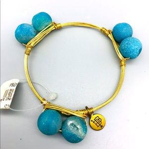 Small Stone Blue Geode Gold Wire wrapped Bangle